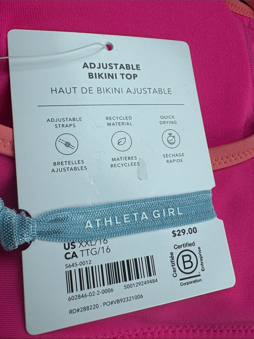 NWT Athleta Girl 2 Piece Adjustable Bikini Top & High Rise Swim Shortie XXL/16